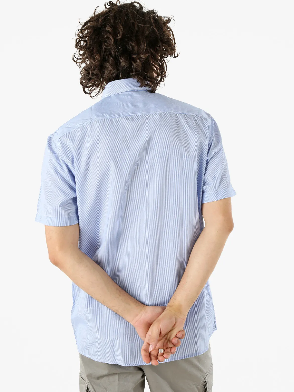 Sky Camicia da uomo rigata a maniche corte con taschino - azzurro