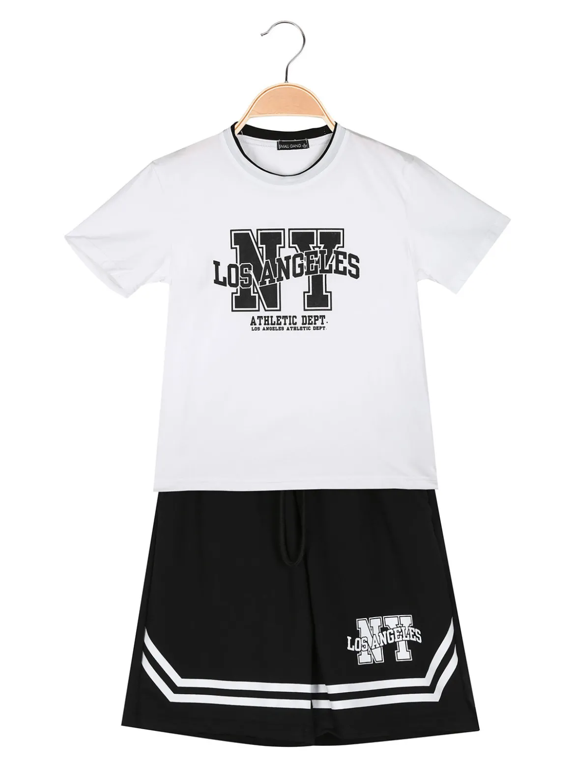 Small Gang Completo corto da bambino in cotone con t-shirt e bermuda - bianco