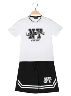Small Gang Completo corto da bambino in cotone con t-shirt e bermuda - bianco