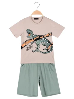 Small Gang Completo da bambino corto in cotone con t-shirt e bermuda - sabbia