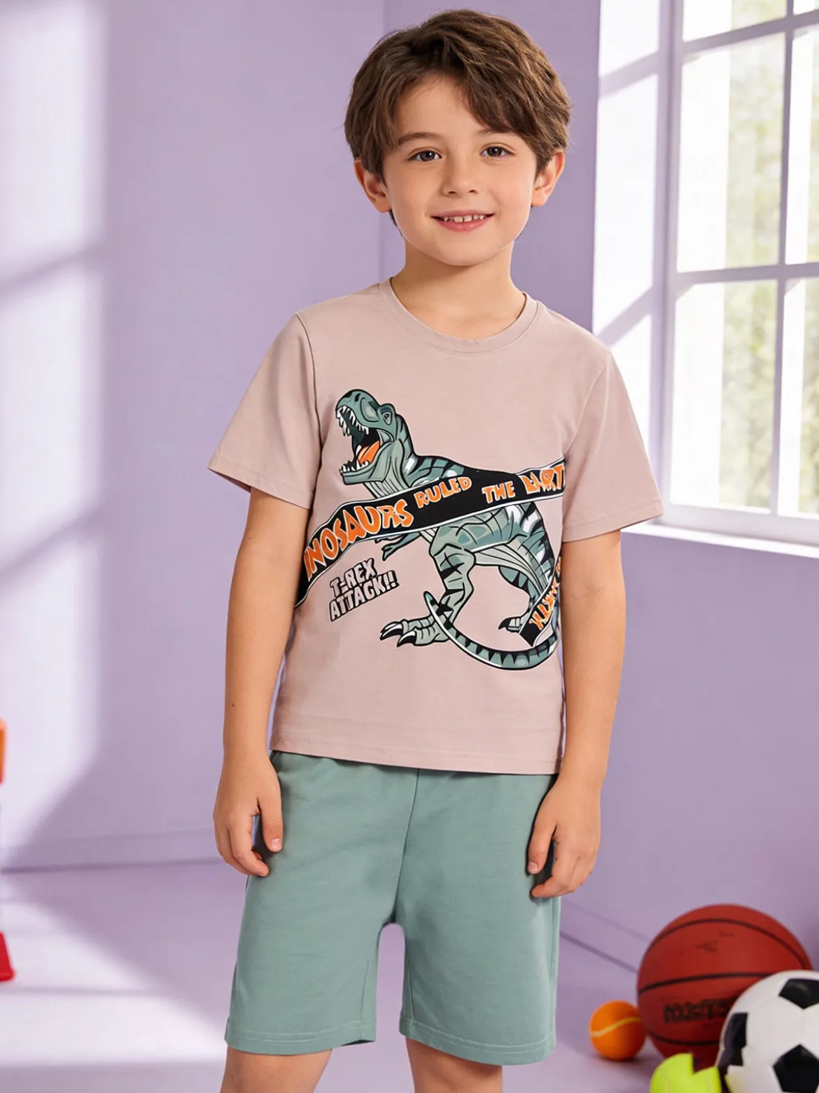 Small Gang Completo da bambino corto in cotone con t-shirt e bermuda - sabbia