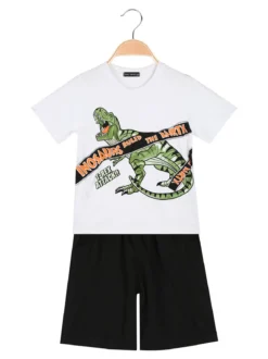 Small Gang Completo da bambino corto in cotone con t-shirt e bermuda - bianco