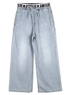 Smile Yes Completo 2 pezzi da bambina con t-shirt e jeans a gamba larga - acqua marina