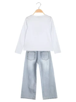 Smile Yes Completo 2 pezzi da bambina con t-shirt e jeans a gamba larga - acqua marina