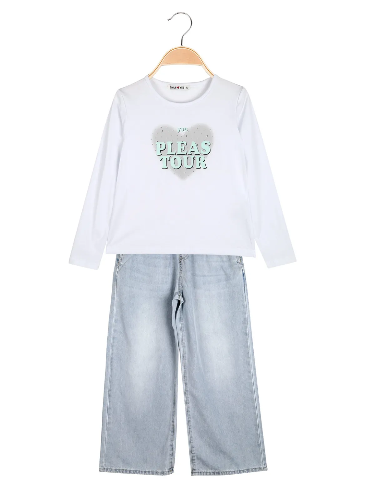 Smile Yes Completo 2 pezzi da bambina con t-shirt e jeans a gamba larga - acqua marina
