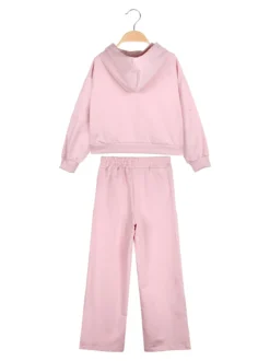 Smile Yes Completo tuta 2 pezzi con cappuccio e strass a gamba larga - rosa