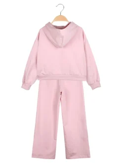 Smile Yes Completo tuta 2 pezzi con cappuccio e strass a gamba larga - rosa