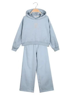 Smile Yes Completo tuta 2 pezzi con cappuccio e strass a gamba larga - azzurro