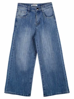 Smile Yes Jeans da bambina a gamba larga con strass - blu
