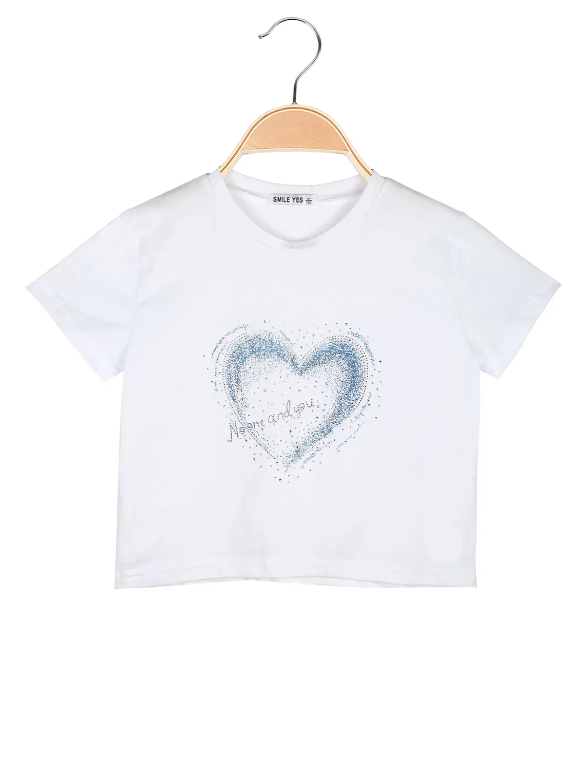 Smile Yes T-shirt cropped da bambina con cuore di strass