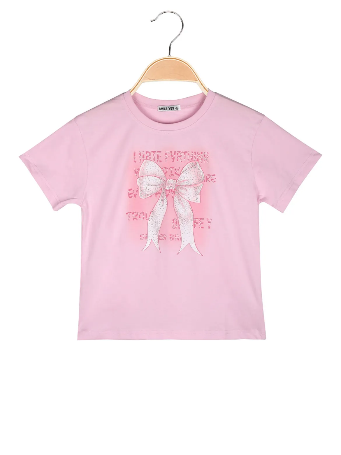 Smile Yes T-shirt da bambina con stampa fiocco e strass