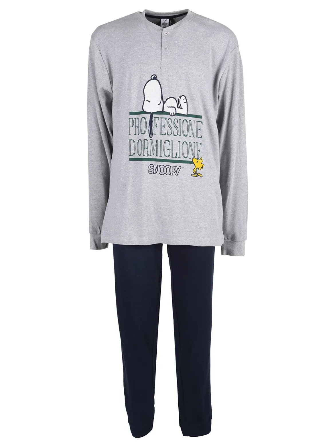 Snoopy Pigiama lungo da uomo in cotone interlock con stampe - grigio chiaro