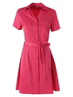 Solada Abito a camicia da donna con maniche corte e bottoni - fucsia