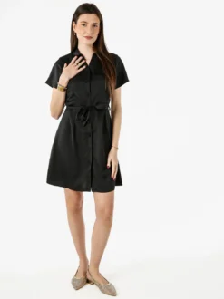 Solada Abito a camicia da donna con maniche corte e bottoni - nero