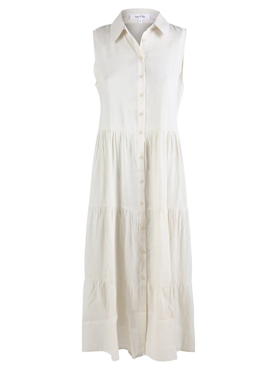 Solada Abito donna a camicia in misto lino senza maniche - beige