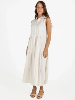 Solada Abito donna a camicia in misto lino senza maniche - beige