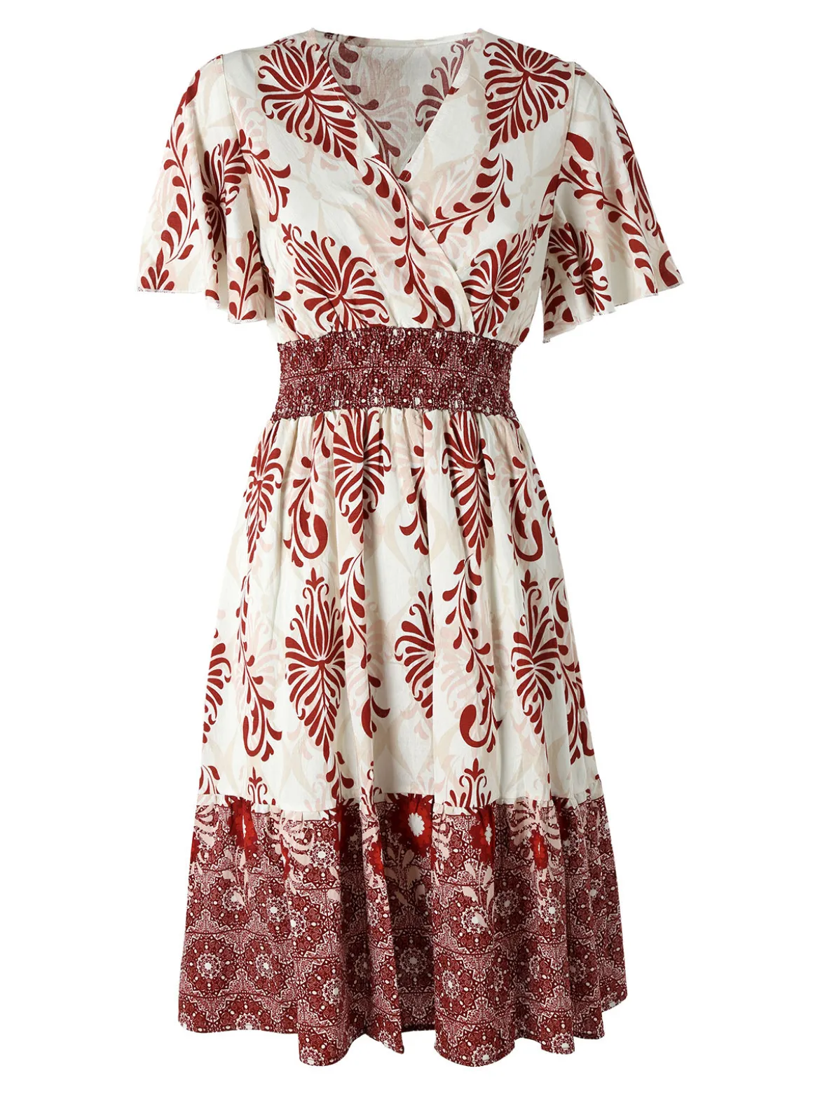 Solada Abito donna a maniche corte con scollo V - bordeaux