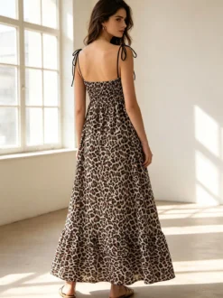 Solada Abito donna animalier con spalline sottili annodate - multicolore