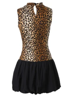 Solada Abito donna animalier senza maniche con gonna a palloncino - multicolore