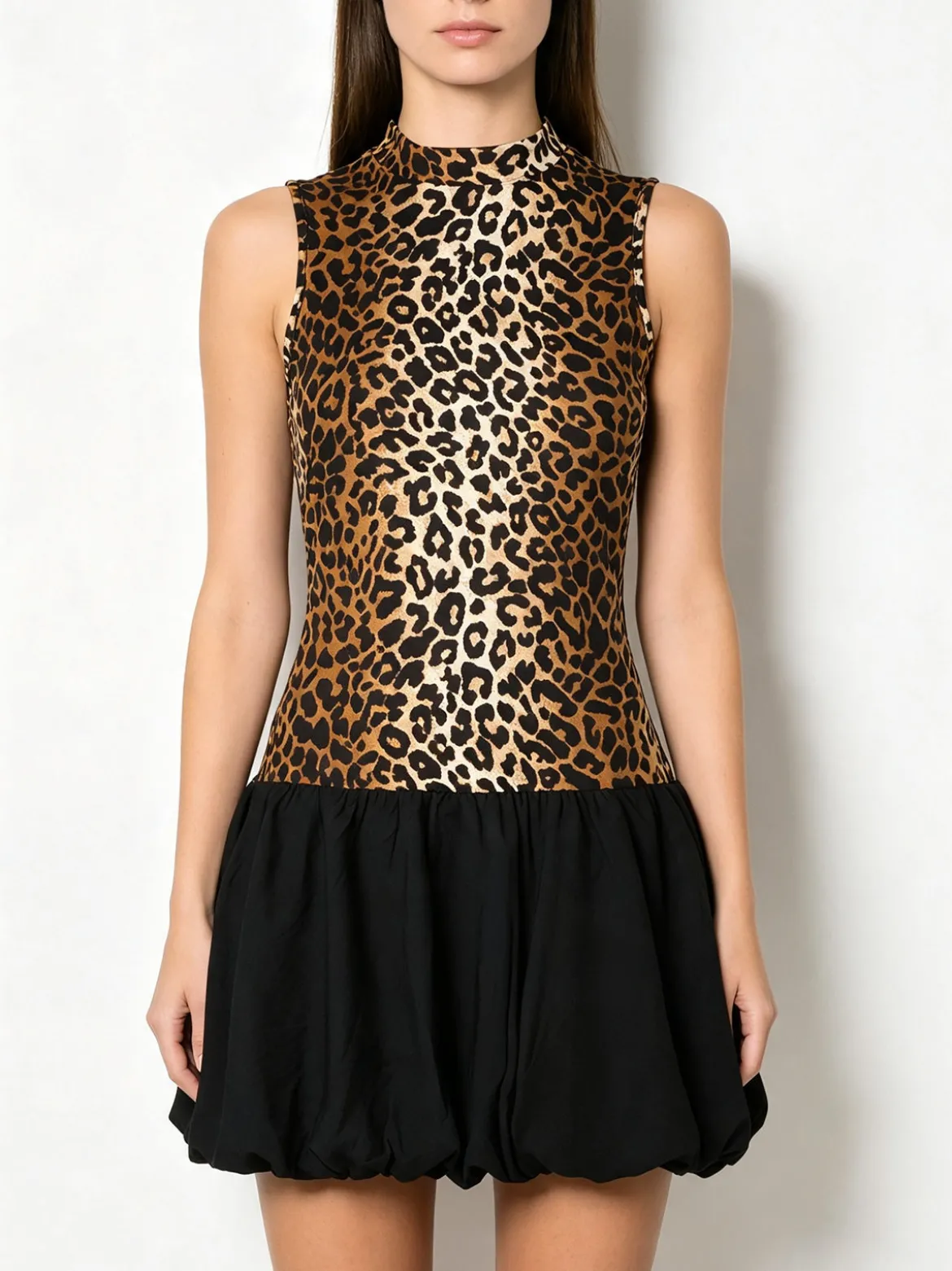 Solada Abito donna animalier senza maniche con gonna a palloncino - multicolore
