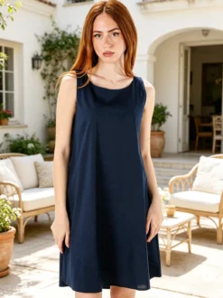 Solada Abito donna in cotone a campana senza maniche - blu