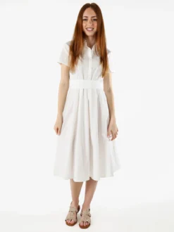 Solada Abito donna in cotone a maniche corte con bottoni sullo scollo - bianco