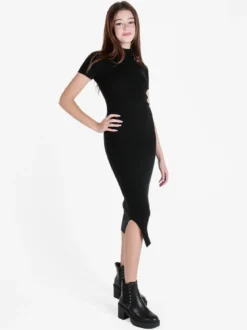 Solada Abito donna in maglia a maniche corte con collo a lupetto