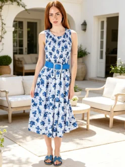 Solada Abito donna smanicato in cotone con stampe - blu