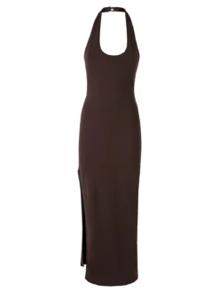 Solada Abito elegante da donna con spalle scoperte e spacco laterale - moro