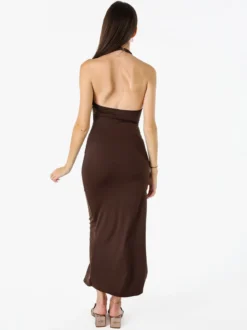 Solada Abito elegante da donna con spalle scoperte e spacco laterale - moro