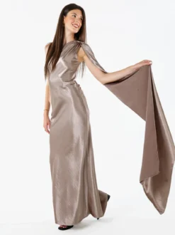 Solada Abito elegante da donna monospalla con stola incorporata - fango