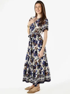 Solada Abito lungo da donna a camicia con maniche corte - blu
