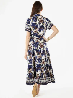 Solada Abito lungo da donna a camicia con maniche corte - blu
