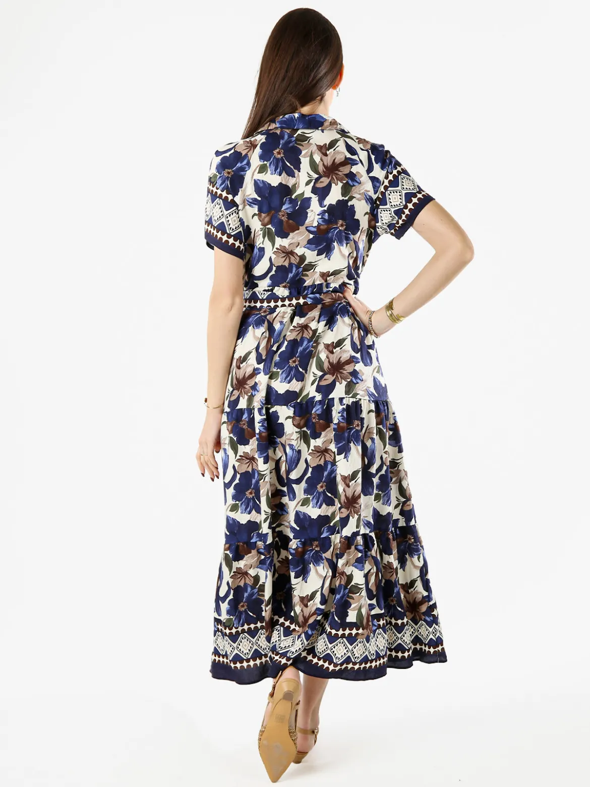 Solada Abito lungo da donna a camicia con maniche corte - blu
