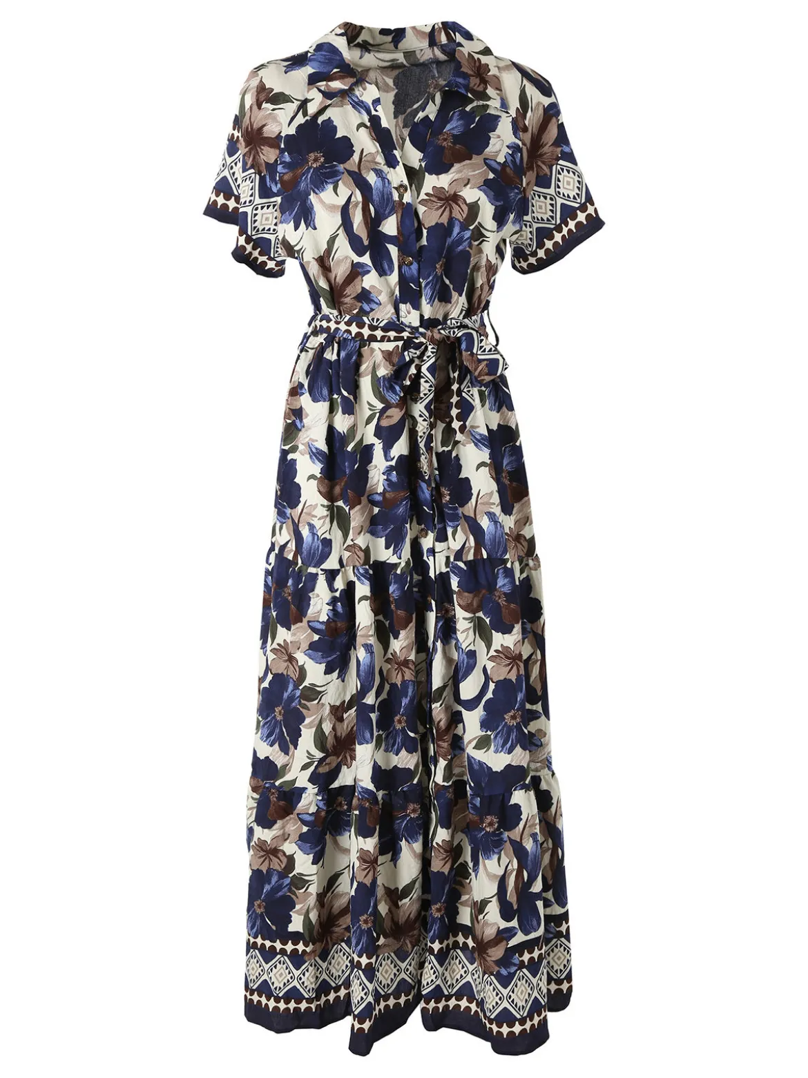 Solada Abito lungo da donna a camicia con maniche corte - blu
