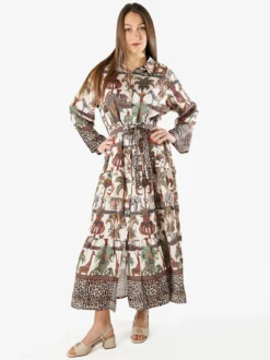Solada Abito lungo da donna a camicia con stampe e maniche a 3/4 - marrone