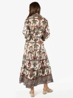 Solada Abito lungo da donna a camicia con stampe e maniche a 3/4 - marrone