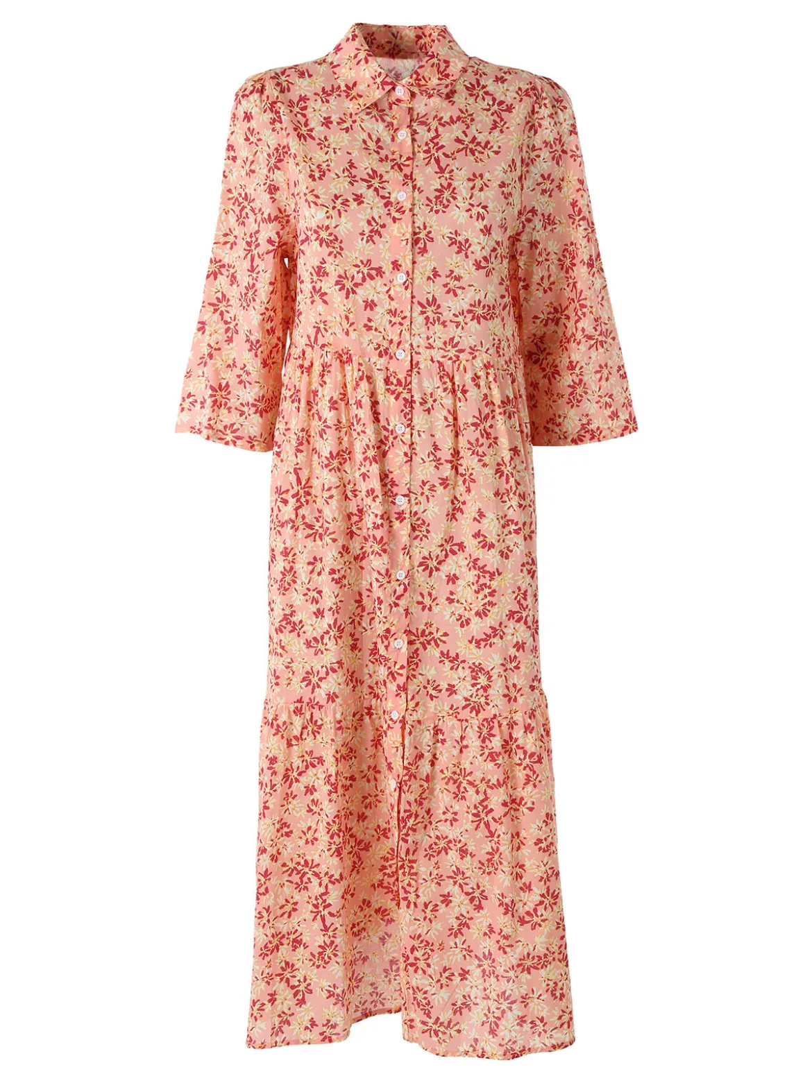 Solada Abito lungo da donna a camicia in cotone con maniche a 3/4 - rosa