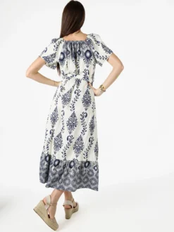 Solada Abito lungo da donna a maniche corte con scollo a V - blu