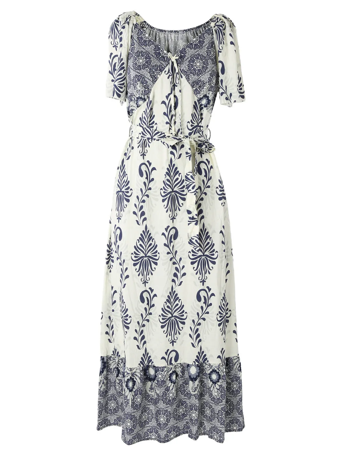 Solada Abito lungo da donna a maniche corte con scollo a V - blu