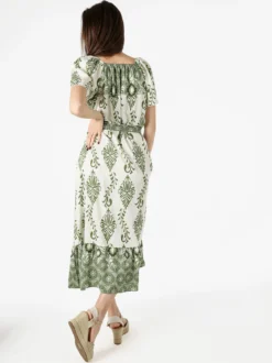 Solada Abito lungo da donna a maniche corte con scollo a V - verde