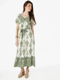 Solada Abito lungo da donna a maniche corte con scollo a V - verde