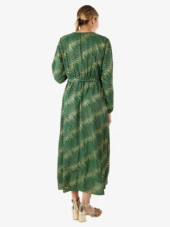 Solada Abito lungo da donna a maniche lunghe con stampa a righe dorate - verde