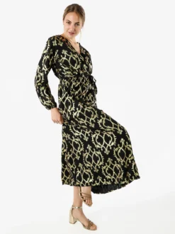 Solada Abito lungo da donna a maniche lunghe con stampe e scollo a V - nero