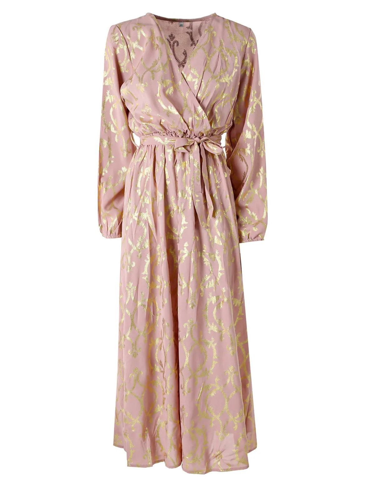 Solada Abito lungo da donna a maniche lunghe con stampe e scollo a V - rosa