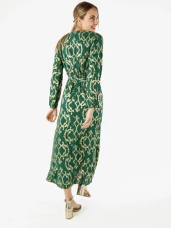 Solada Abito lungo da donna a maniche lunghe con stampe e scollo a V - verde