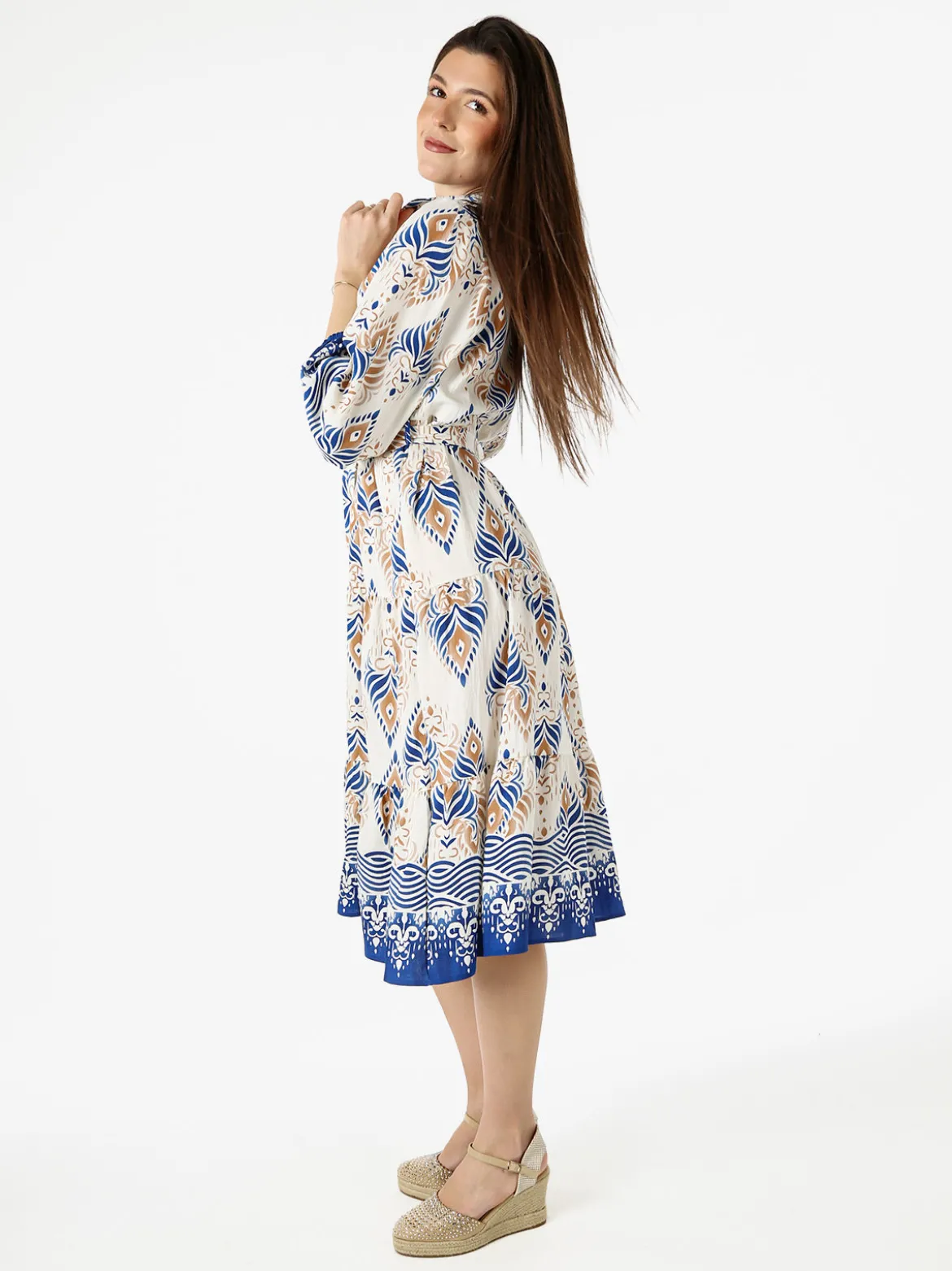 Solada Abito lungo da donna con stampe e maniche lunghe - blu