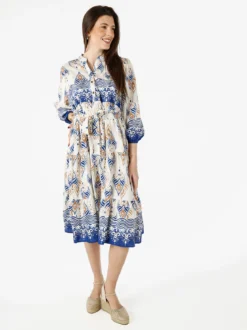 Solada Abito lungo da donna con stampe e maniche lunghe - blu