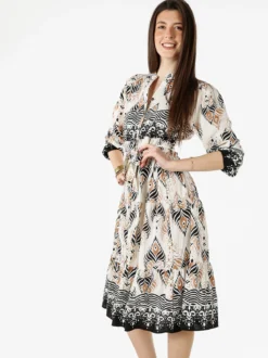 Solada Abito lungo da donna con stampe e maniche lunghe - nero