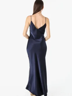 Solada Abito lungo da donna effetto raso con spalline sottili - blu scuro